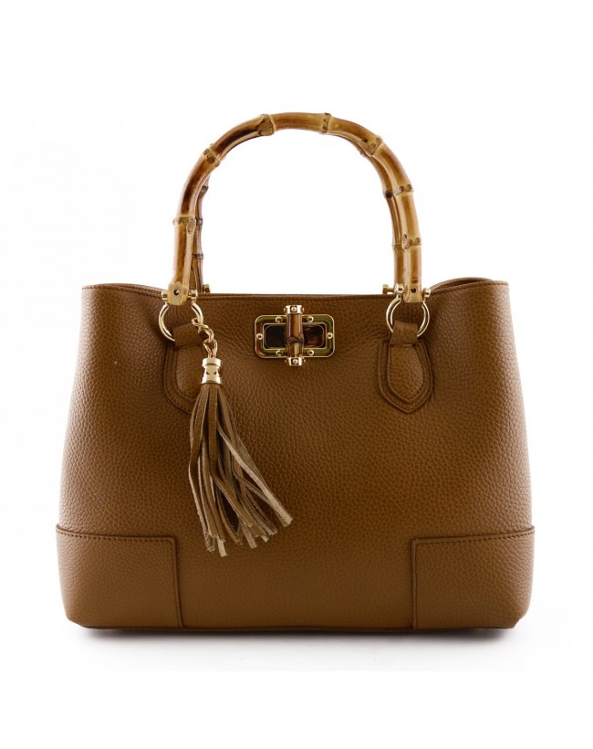 Borsa per Donna a Mano con manici in legno lucidato e nappa in pelle - Tassey