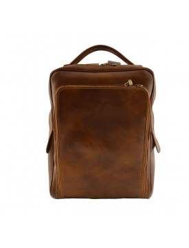 Man Genuine Leather Backpack with front zipped pocket - Rectan